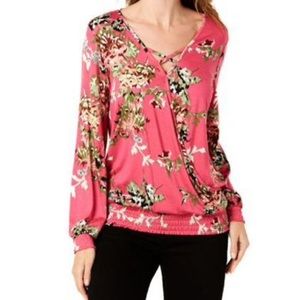 NWT! Style & Co Floral Smocked Surplice Neck Top